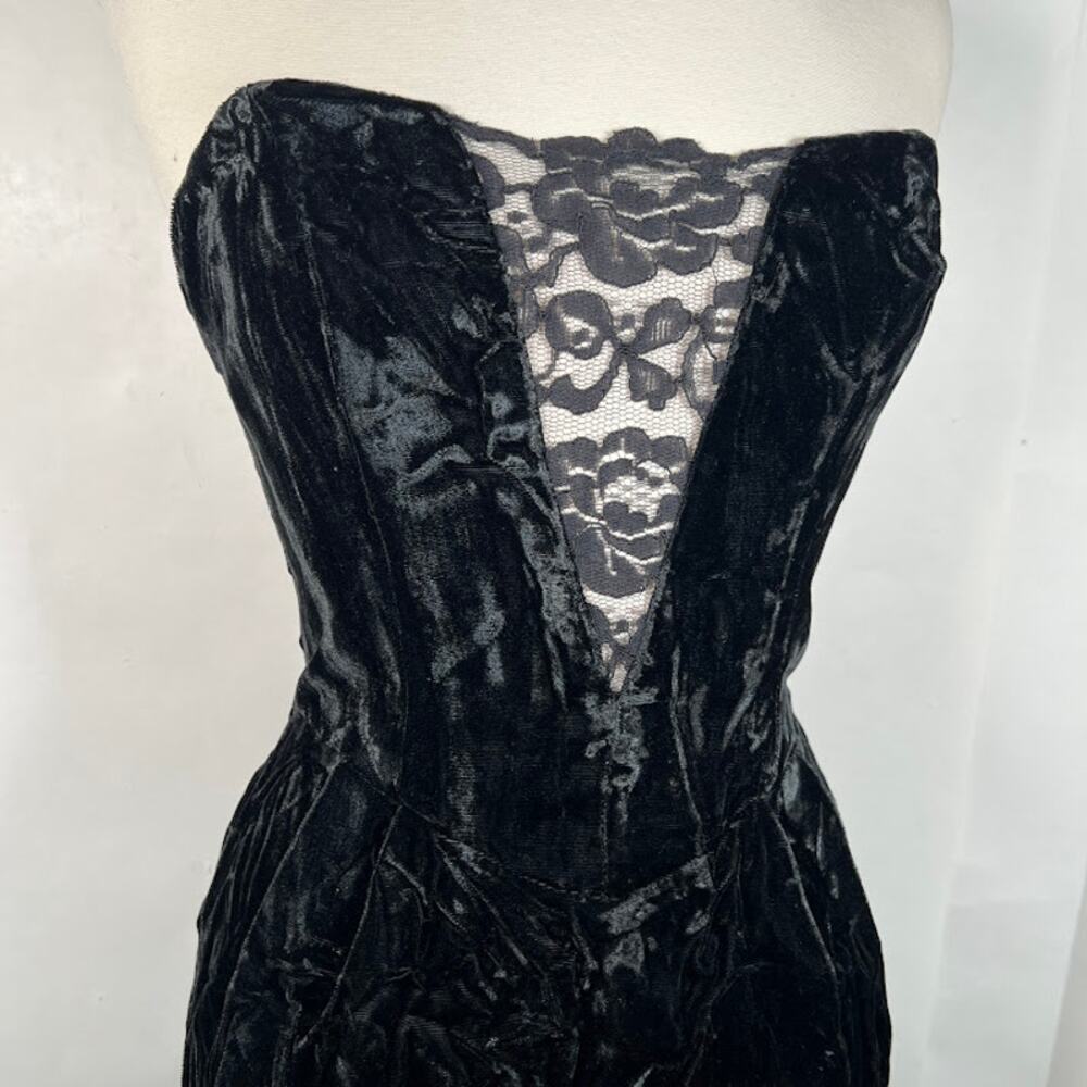 NEW! Climax by David Howard Lace Velvet Strapless Dress 9/10 Black Cocktail - Picture 3 of 8